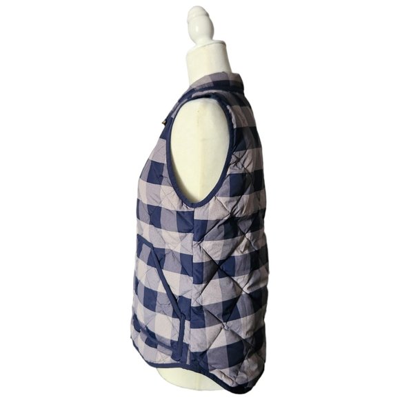 J. Crew Down Quilted Buffalo Plaid Navy Blue/Gray Puffer Vest Size XS - Picture 3 of 10